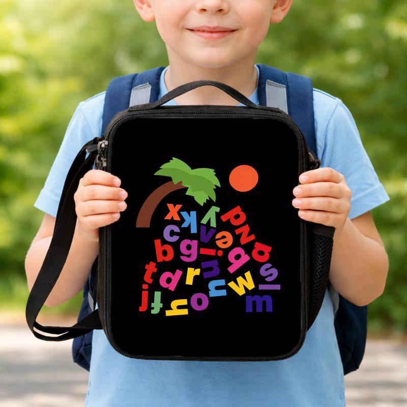 Kids Lunch Bag - Colorful Alphabet Letters Fun School Design Lunch Box Bag Kids Lunch Bag - Colorful Alphabet Letters Fun School Design Lunch Box Bag