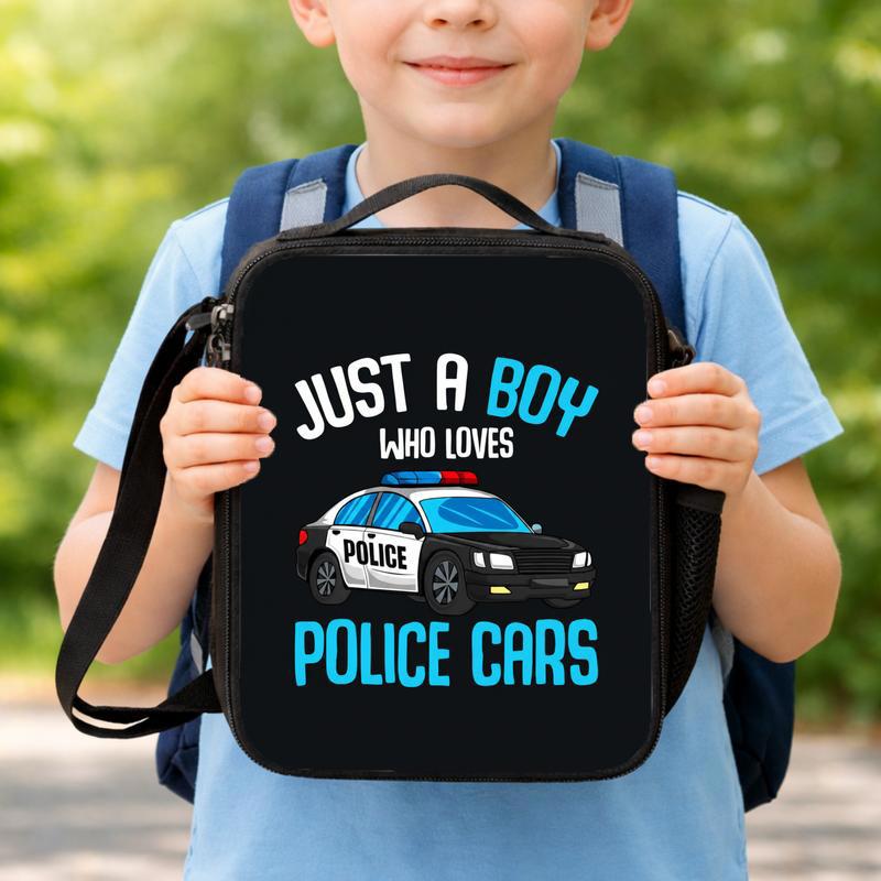 Kids Police Lunch Bag - Boy Loves Cars Back To School Lunch Box Bag