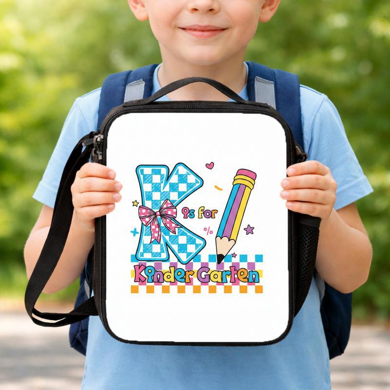 Kindergarten Girl K Letter Checkerboard Lunch Bag - Sweet Back To School Design Lunch Box Bag