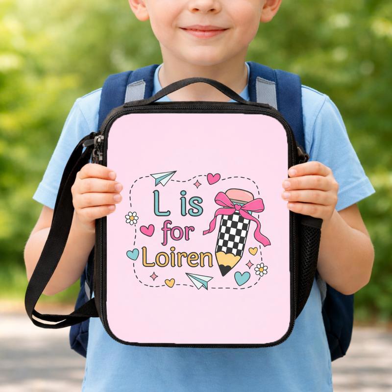 Kindergarten Lunch Bag For Girls - Custom Initial Design Lunch Box Bag