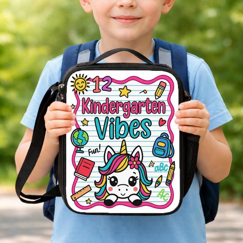 Kindergarten Vibes Lunch Bag - Cute Unicorn School Style Lunch Box Bag