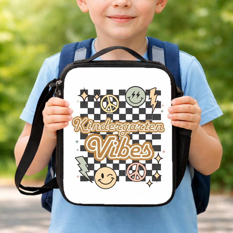 Kindergarten Vibes Lunch Bag - Retro Checkerboard School Style Lunch Box Bag
