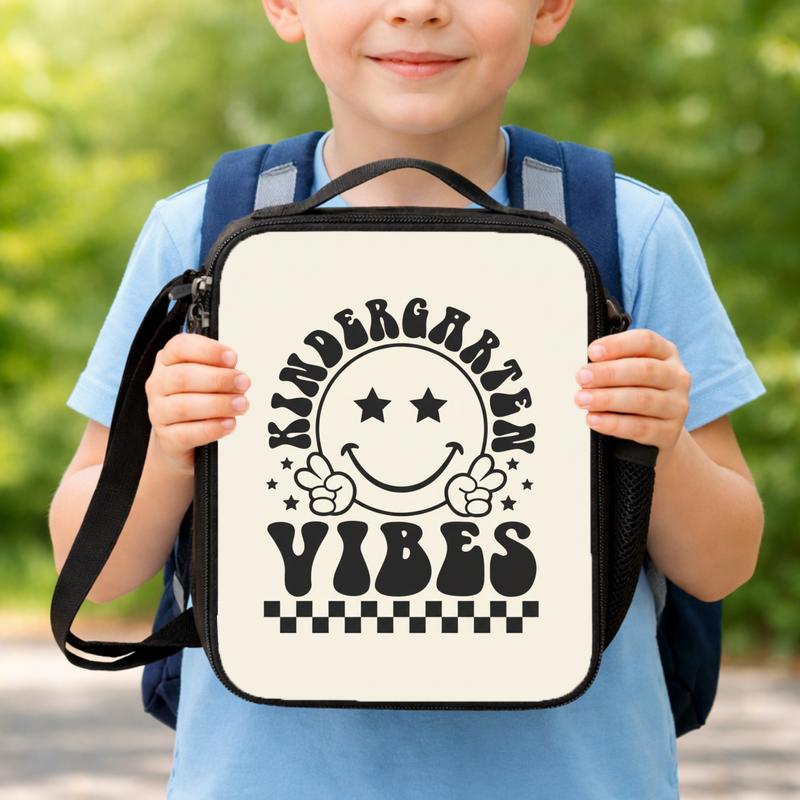 Kindergarten Vibes Lunch Bag - Retro Smiley School Style Lunch Box Bag Kindergarten Vibes Lunch Bag - Retro Smiley School Style Lunch Box Bag