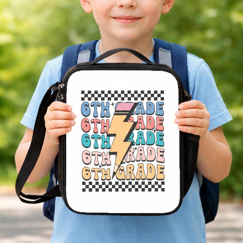 Middle School 6th Grade Lunch Bag - Retro Lightning Checkered Design Lunch Box Bag