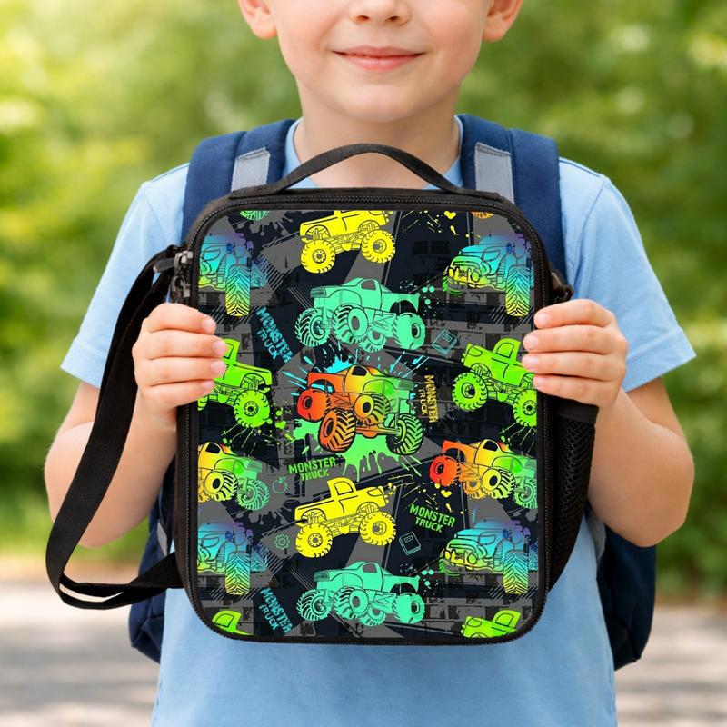 Monster Truck Lunch Bag For Kids - Neon Pattern Back To School Lunch Box Bag Monster Truck Lunch Bag For Kids - Neon Pattern Back To School Lunch Box Bag