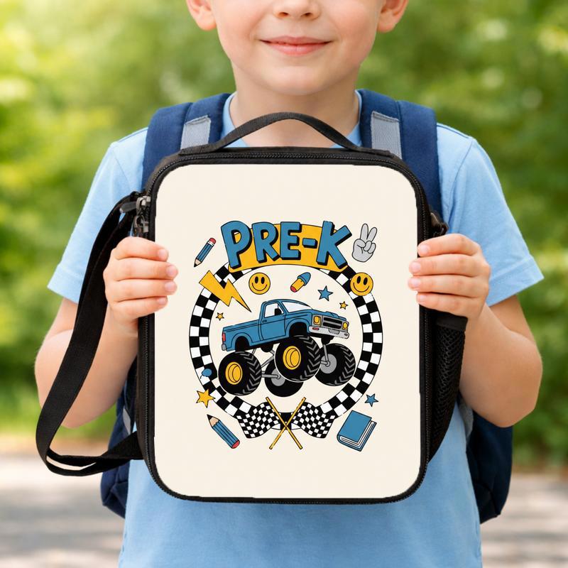 Monster Truck Pre-K Lunch Bag For Boys - Back To School Fun Lunch Box Bag Monster Truck Pre-K Lunch Bag For Boys - Back To School Fun Lunch Box Bag