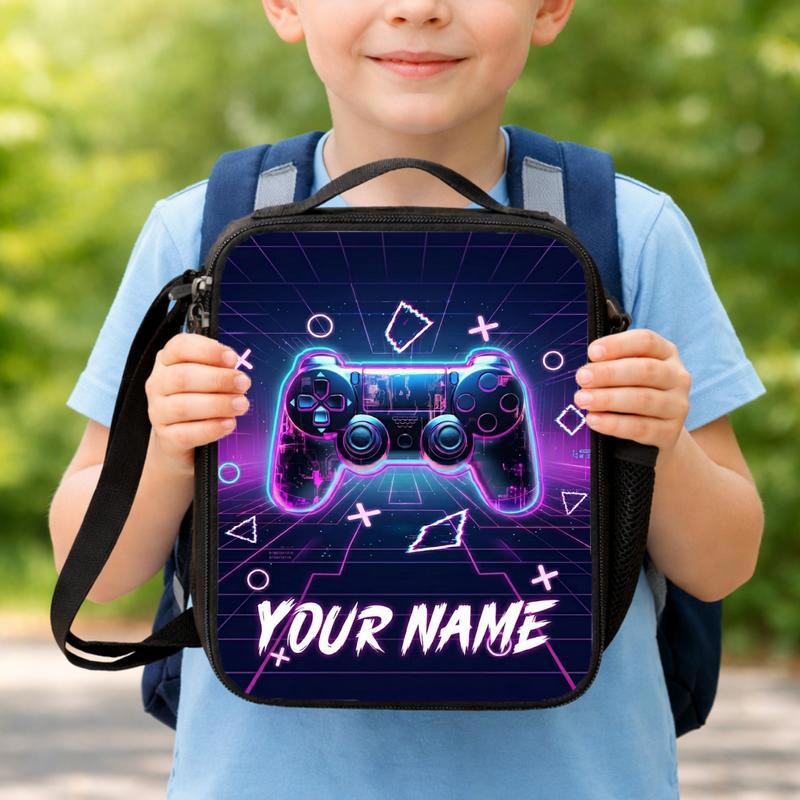 Neon Gamer Lunch Bag With Name - Back To School Style Lunch Box Bag