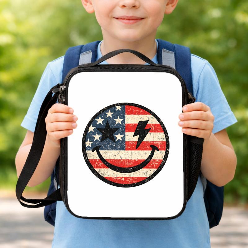 Patriotic Smiley Lunch Bag For Kids - USA School Style Lunch Box Bag Patriotic Smiley Lunch Bag For Kids - USA School Style Lunch Box Bag