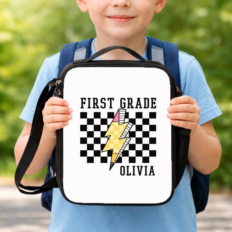 Personalized First Grade Pencil Lightning - Kids Back To School Lunch Bag Lunch Box Bag