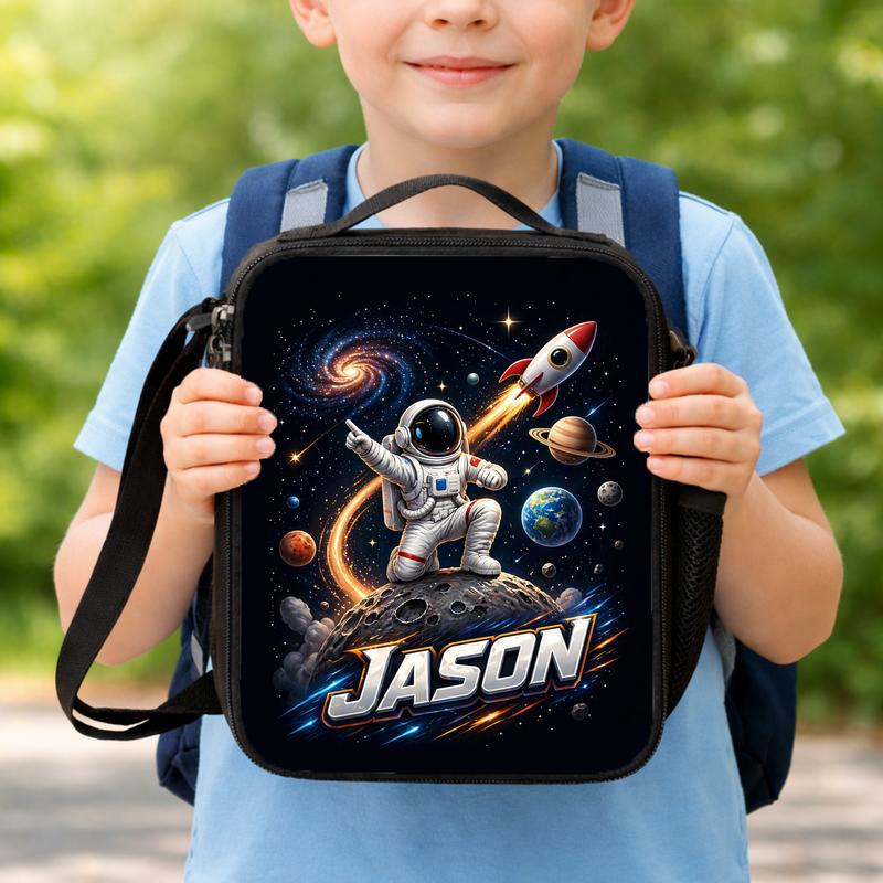 Personalized Kids Lunch Bag - Astronaut Galaxy Rocket Name Lunch Box Bag