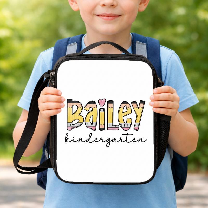 Personalized Kindergarten Lunch Bag - Name Pencil Design Lunch Box Bag Personalized Kindergarten Lunch Bag - Name Pencil Design Lunch Box Bag