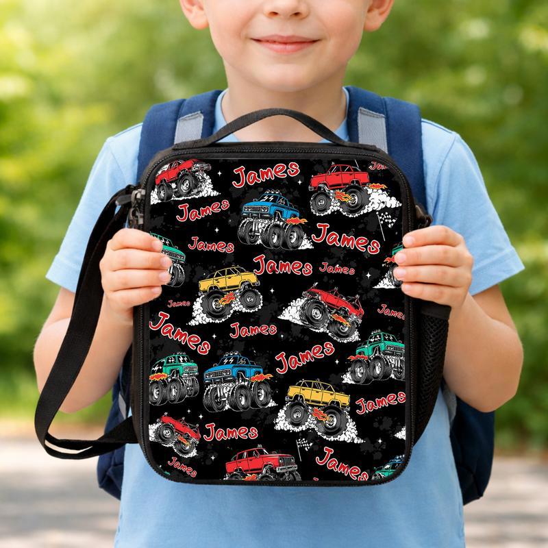 Personalized Monster Truck Lunch Bag - Kids Custom Name Gift Lunch Box Bag Personalized Monster Truck Lunch Bag - Kids Custom Name Gift Lunch Box Bag