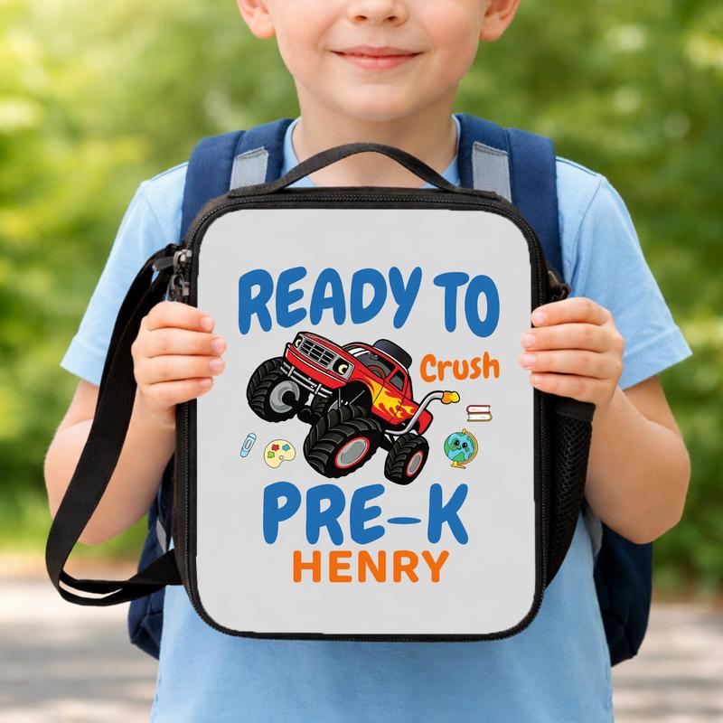 Personalized Pre-K Lunch Bag - Ready To Crush Monster Truck Name Lunch Box Bag Personalized Pre-K Lunch Bag - Ready To Crush Monster Truck Name Lunch Box Bag
