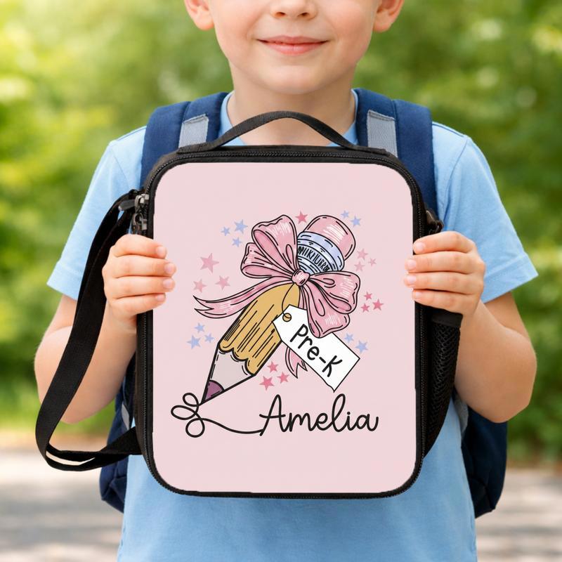 Personalized Pre-K Lunch Bag With Bow Pencil - Cute Kids School Lunch Box Bag Personalized Pre-K Lunch Bag With Bow Pencil - Cute Kids School Lunch Box Bag