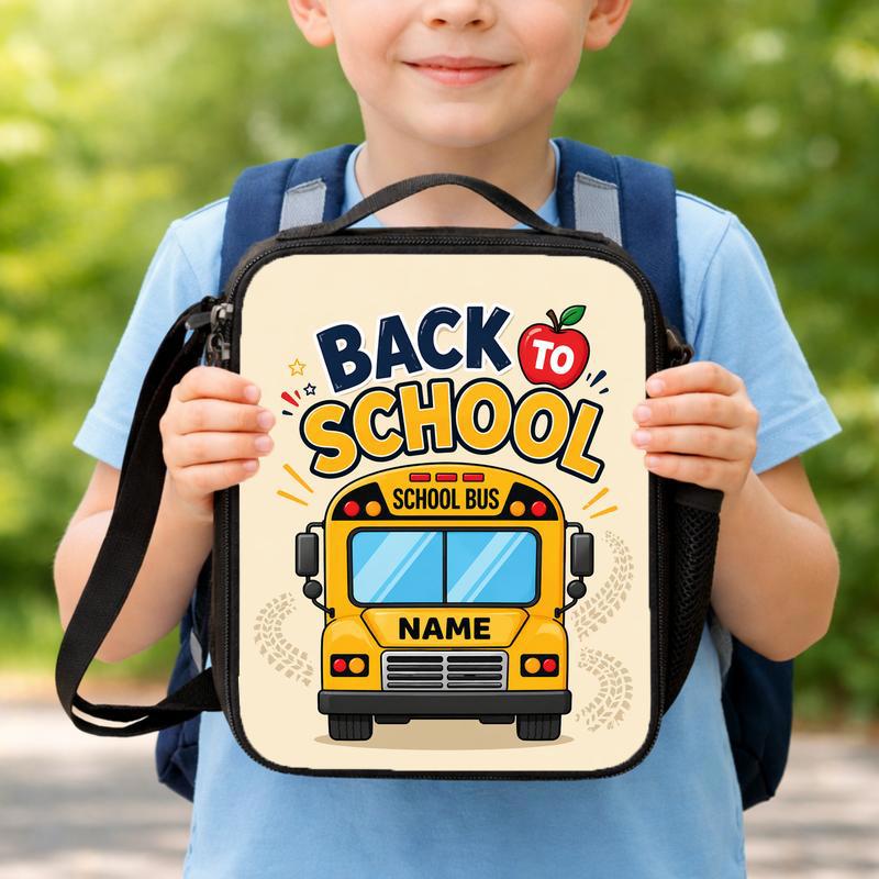Personalized School Bus Lunch Bag - Happy Back To School Kids Lunch Box Bag