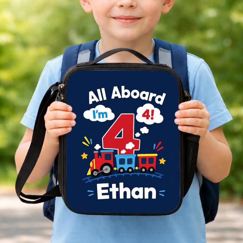 Personalized Train Lunch Bag - All Aboard I'm 4 Boy Lunch Box Bag Personalized Train Lunch Bag - All Aboard I'm 4 Boy Lunch Box Bag