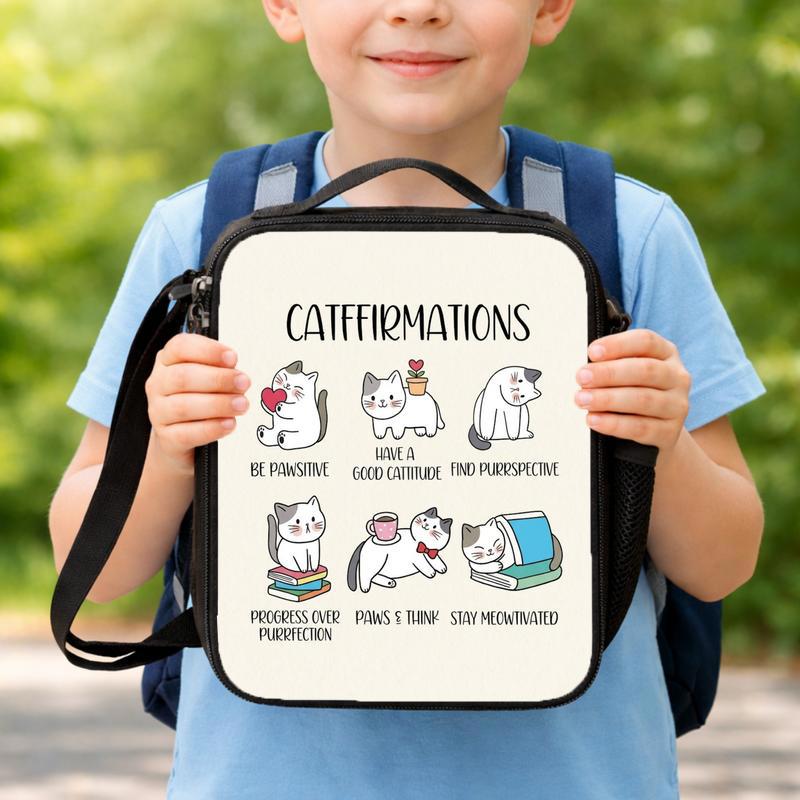 Positive Cats Catffirmations Shirt, Cat Lover Teacher Shirt, Classroom Shirts, Have a Good Cattitude, Cute Funny Cat Puns Reminders Shirt Lunch Box Bag