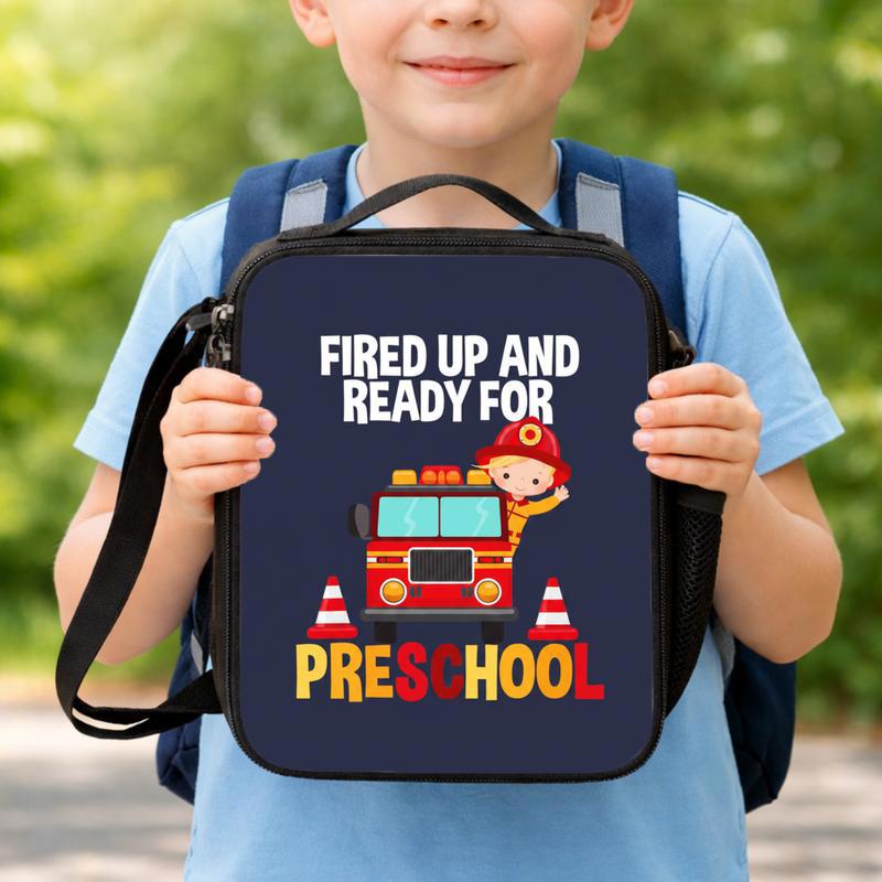 Preschool Fire Truck Lunch Bag - Fired Up Back To School Kids Lunch Box Bag