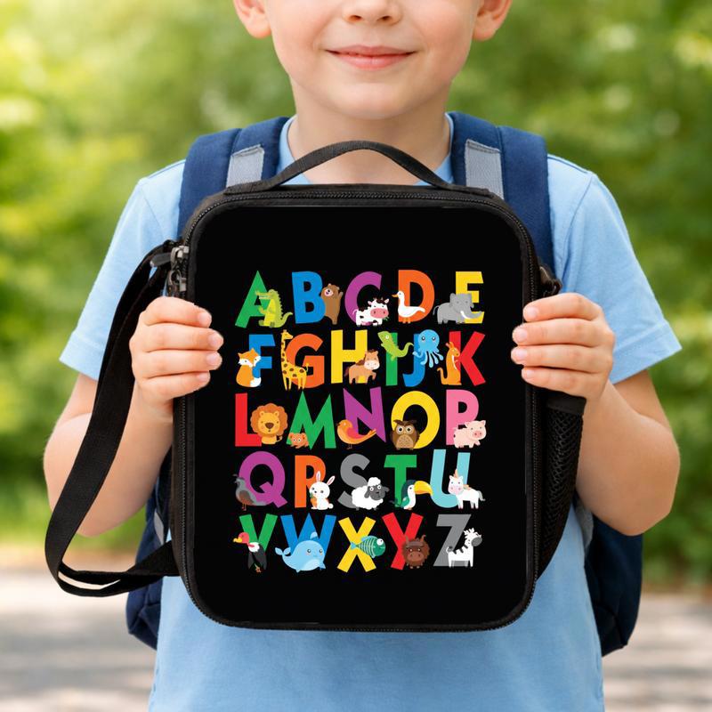 Preschool Lunch Bag - Cute A To Z Animals Learning Kids Design Lunch Box Bag