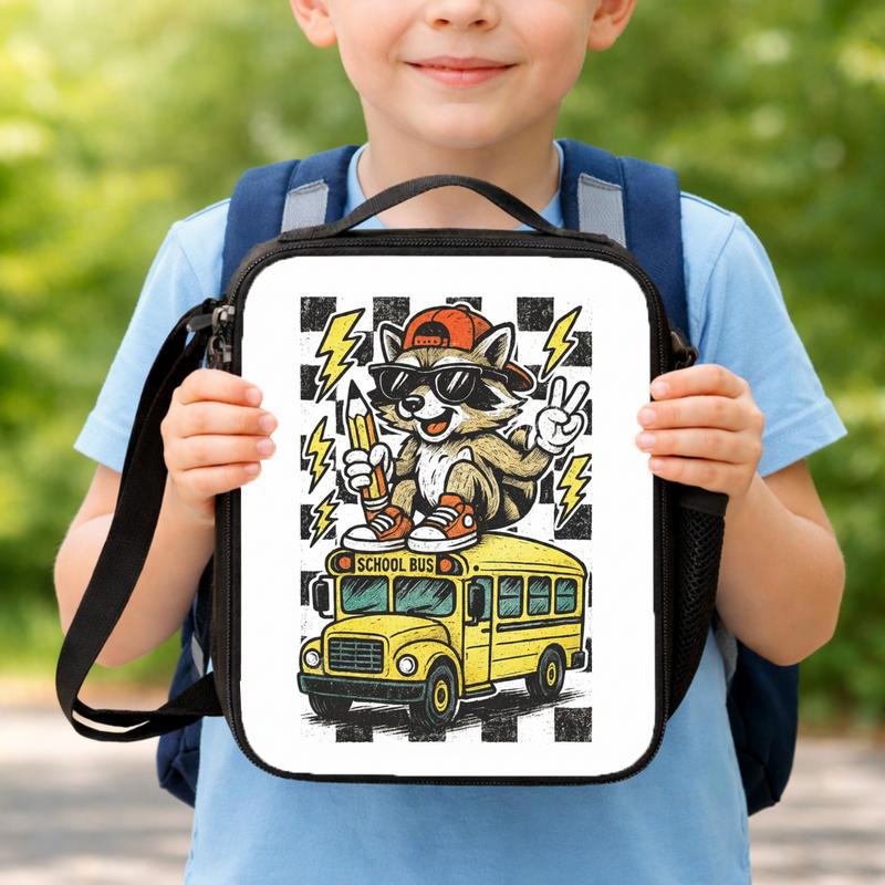 Raccoon School Bus Lunch Bag - Cool Kids Back To School Lunch Box Bag