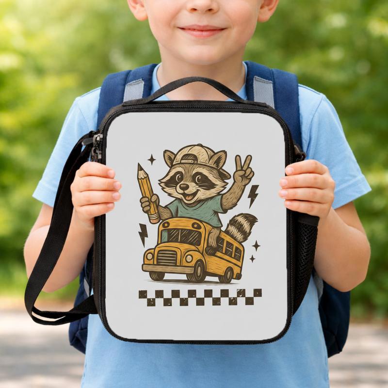 Raccoon School Bus Lunch Bag - Kids Back To School Fun Lunch Box Bag