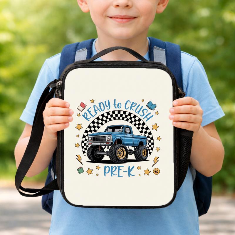 Ready To Crush Pre-K Lunch Bag - Kids Monster Truck Theme Lunch Box Bag Ready To Crush Pre-K Lunch Bag - Kids Monster Truck Theme Lunch Box Bag
