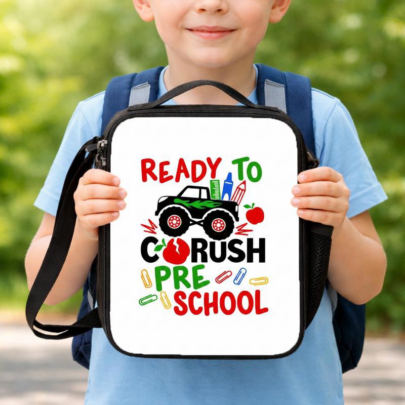Ready To Crush Preschool Lunch Bag For Kids - Monster Truck Theme Lunch Box Bag