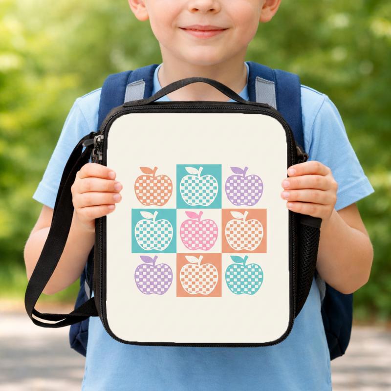 Retro Checkerboard Apple Pattern Lunch Bag - Back To School Vibes Lunch Box Bag Retro Checkerboard Apple Pattern Lunch Bag - Back To School Vibes Lunch Box Bag