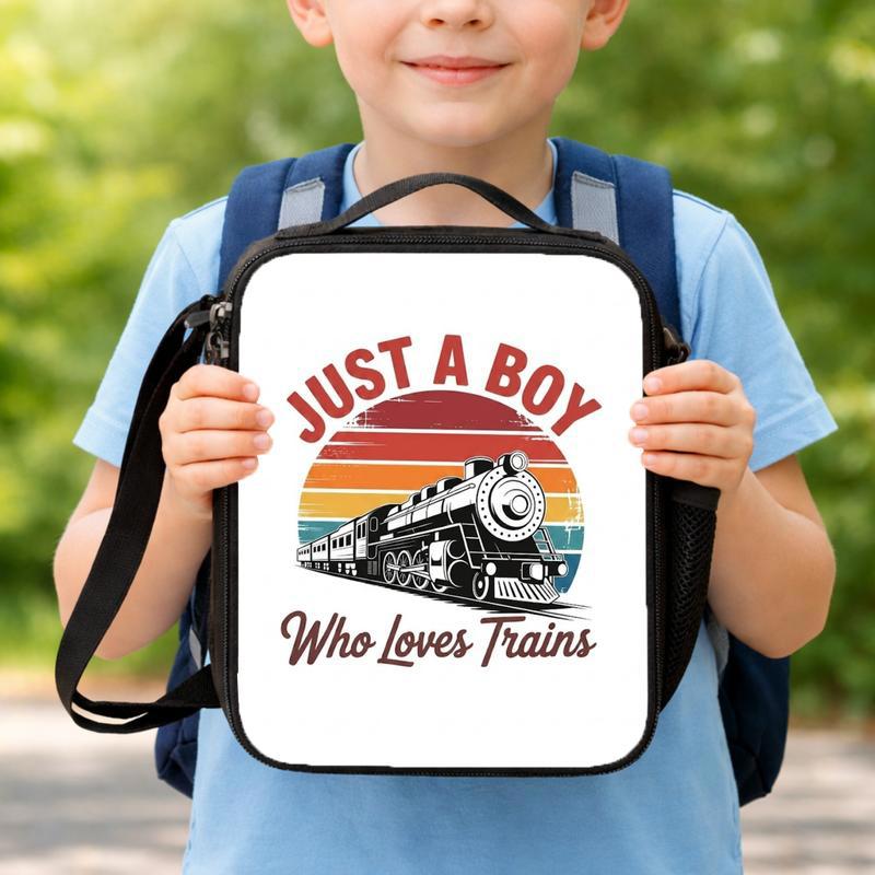 Retro Train Kids Lunch Bag - Vintage Sunset Train Design Lunch Box Bag
