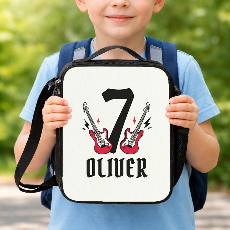 Rock Guitar Kids Lunch Bag With Name & Age Design Lunch Box Bag