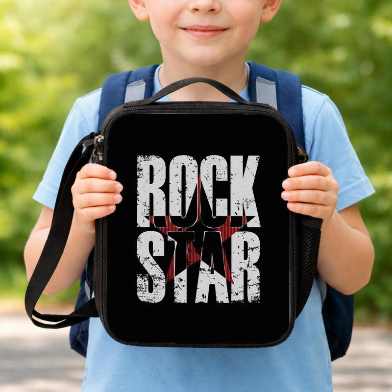Rock Star Lunch Bag For Kids - Grunge Music School Style Lunch Box Bag Rock Star Lunch Bag For Kids - Grunge Music School Style Lunch Box Bag