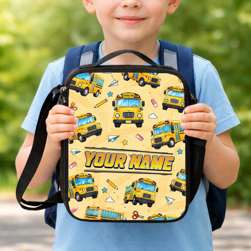 School Bus Pattern Lunch Bag - Back To School Kids Style Lunch Box Bag School Bus Pattern Lunch Bag - Back To School Kids Style Lunch Box Bag