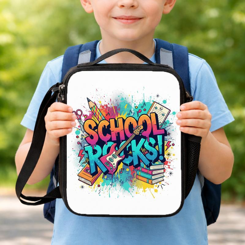 School Rock N Roll Lunch Bag For Kids - Music Lover Style Lunch Box Bag School Rock N Roll Lunch Bag For Kids - Music Lover Style Lunch Box Bag