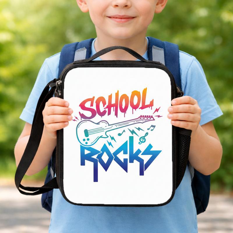 School Rocks Lunch Bag - Guitar Design For Cool Students Lunch Box Bag School Rocks Lunch Bag - Guitar Design For Cool Students Lunch Box Bag