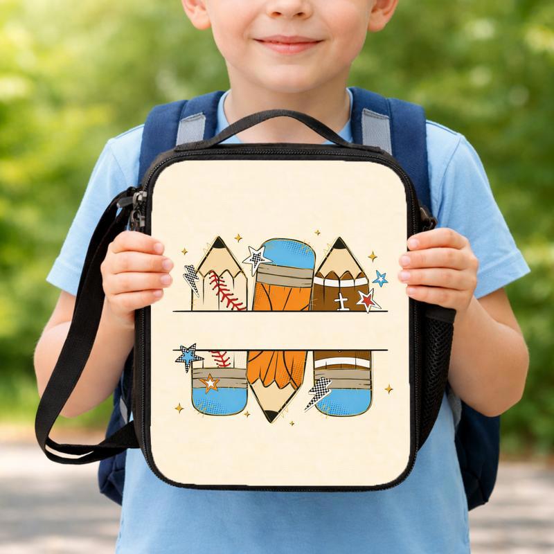 School Sports Lunch Bag - Back To School Basketball Pencil Theme Lunch Box Bag