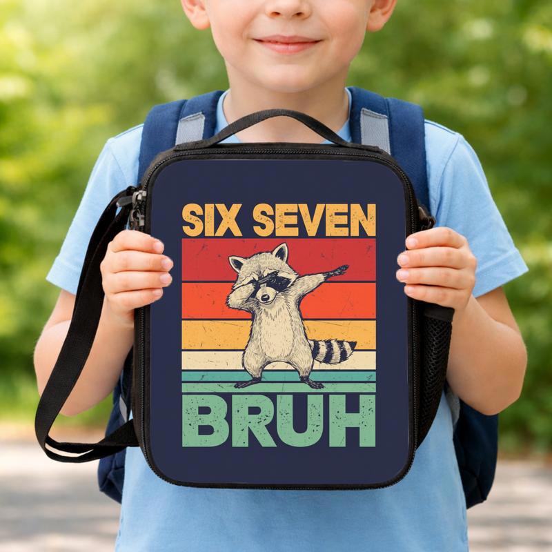 Six Seven Bruh Racoon Lunch Bag - Funny Back To School Boys Lunch Box Bag Six Seven Bruh Racoon Lunch Bag - Funny Back To School Boys Lunch Box Bag