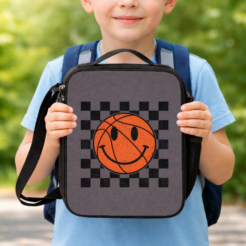 Smiley Basketball Lunch Bag - Back To School Retro Checker Style Lunch Box Bag