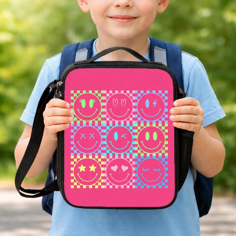 Smiley Pattern Lunch Bag - Groovy Cute Kids School Lunch Box Bag