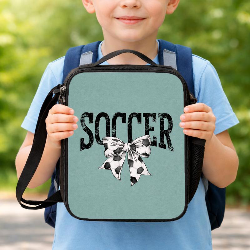 Soccer Bow Lunch Bag For Girls - Cute Sports Back To School Lunch Box Bag Soccer Bow Lunch Bag For Girls - Cute Sports Back To School Lunch Box Bag