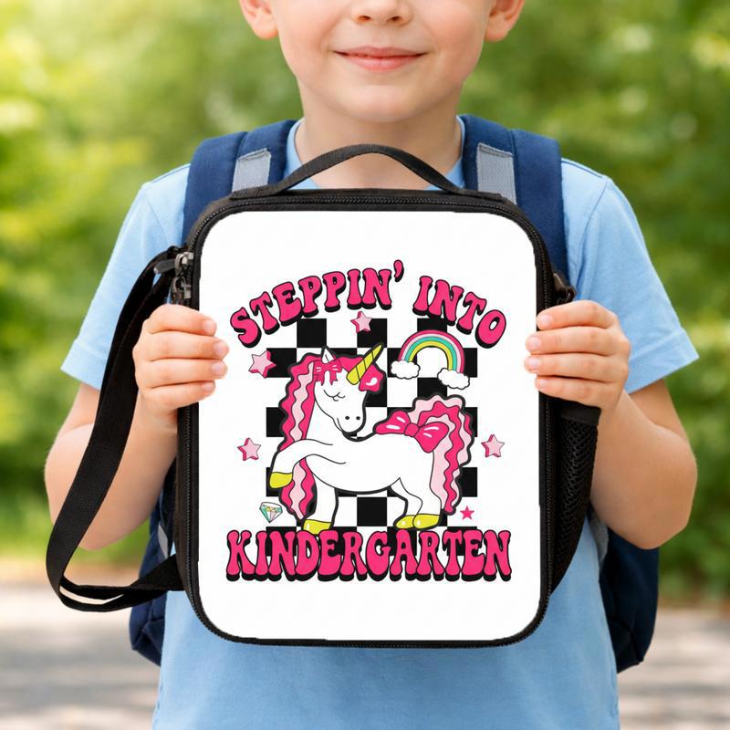 Steppin Into Kindergarten Lunch Bag - Unicorn Kids Style Lunch Box Bag