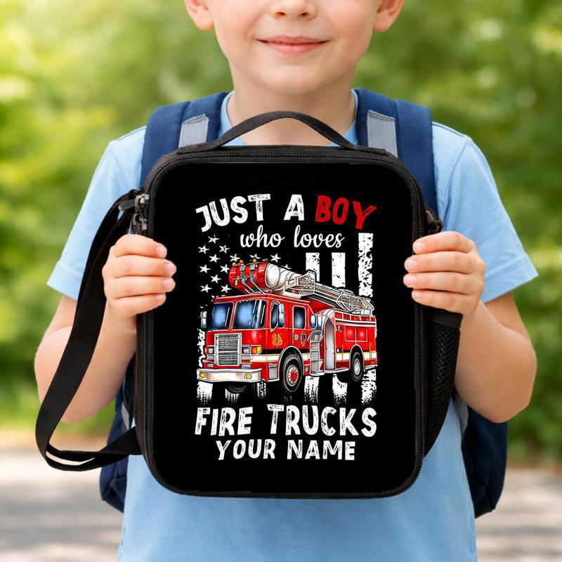 USA Flag Fire Truck Lunch Bag For Kids - Boy Who Loves Fire Trucks Lunch Box Bag USA Flag Fire Truck Lunch Bag For Kids - Boy Who Loves Fire Trucks Lunch Box Bag