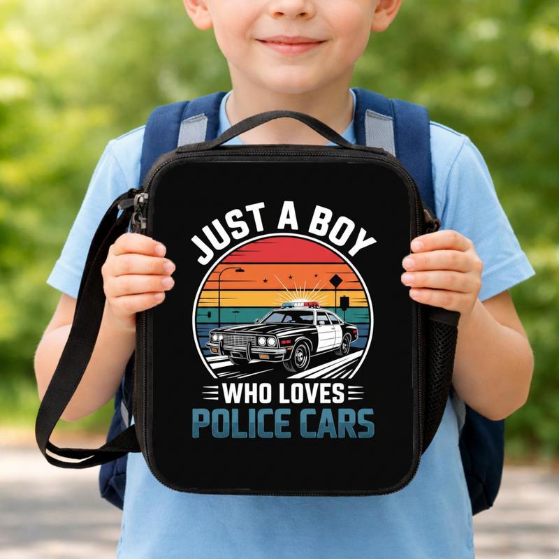 Vintage Police Lunch Bag For Boys - Kids Back To School Car Lover Lunch Box Bag