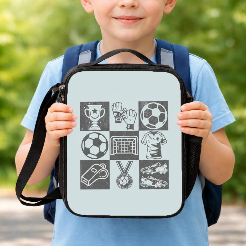 Vintage Soccer Pattern Lunch Bag - Sports Kids School Style Lunch Box Bag Vintage Soccer Pattern Lunch Bag - Sports Kids School Style Lunch Box Bag