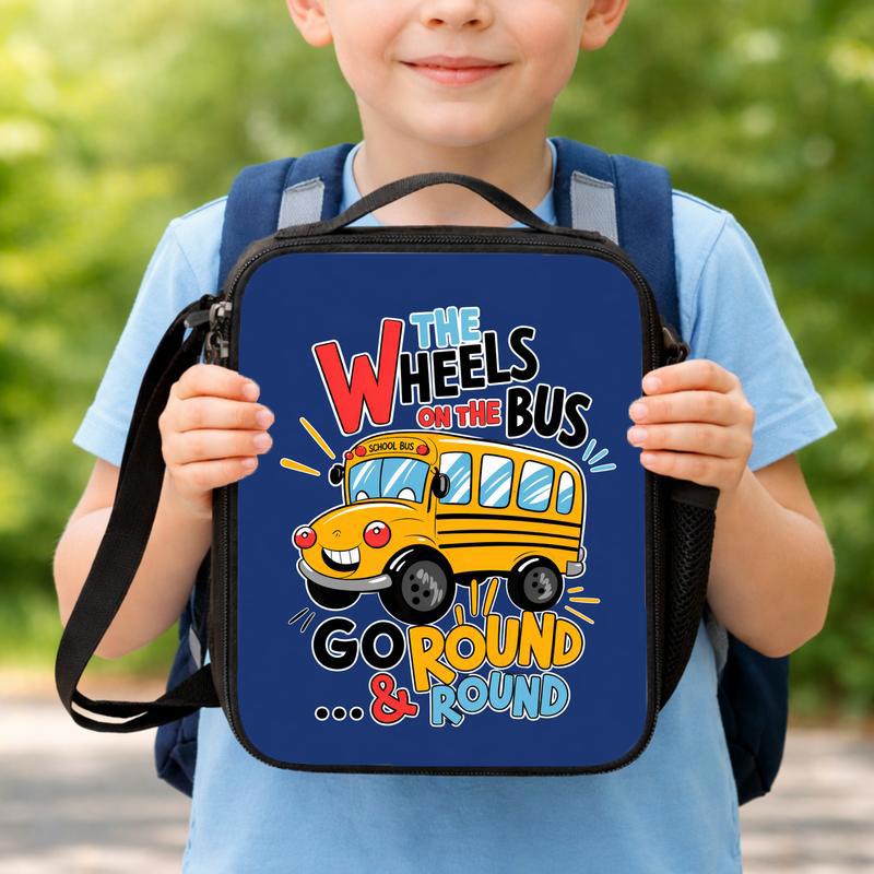 Wheels On The Bus Lunch Bag - Fun Back To School Kids Lunch Box Bag Wheels On The Bus Lunch Bag - Fun Back To School Kids Lunch Box Bag