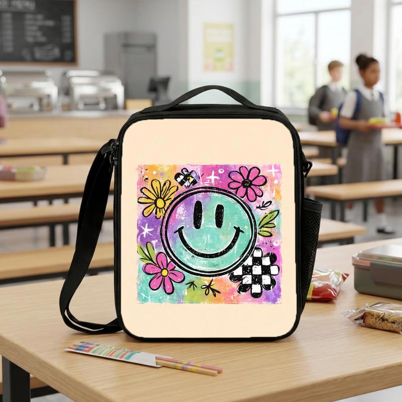 Artistic Smiley Lunch Bag - Groovy Kids School Style Lunch Box Bag Artistic Smiley Lunch Bag - Groovy Kids School Style Lunch Box Bag