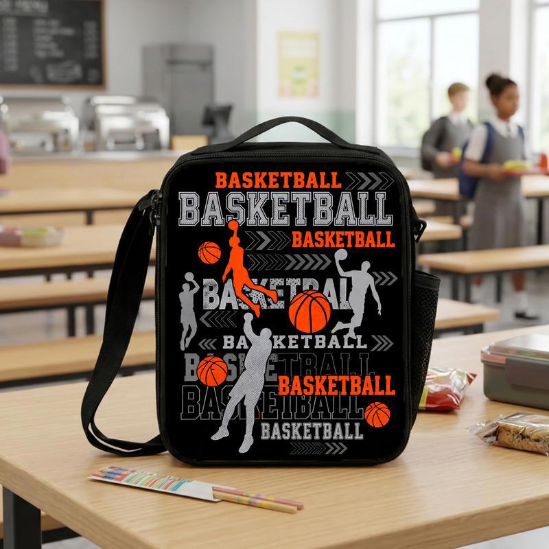 Basketball Pattern Lunch Bag - Back To School Sport Collage Style Lunch Box Bag Basketball Pattern Lunch Bag - Back To School Sport Collage Style Lunch Box Bag