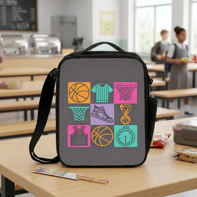 Basketball Pattern Lunch Bag - Back To School Sport Theme Kids Lunch Box Bag Basketball Pattern Lunch Bag - Back To School Sport Theme Kids Lunch Box Bag