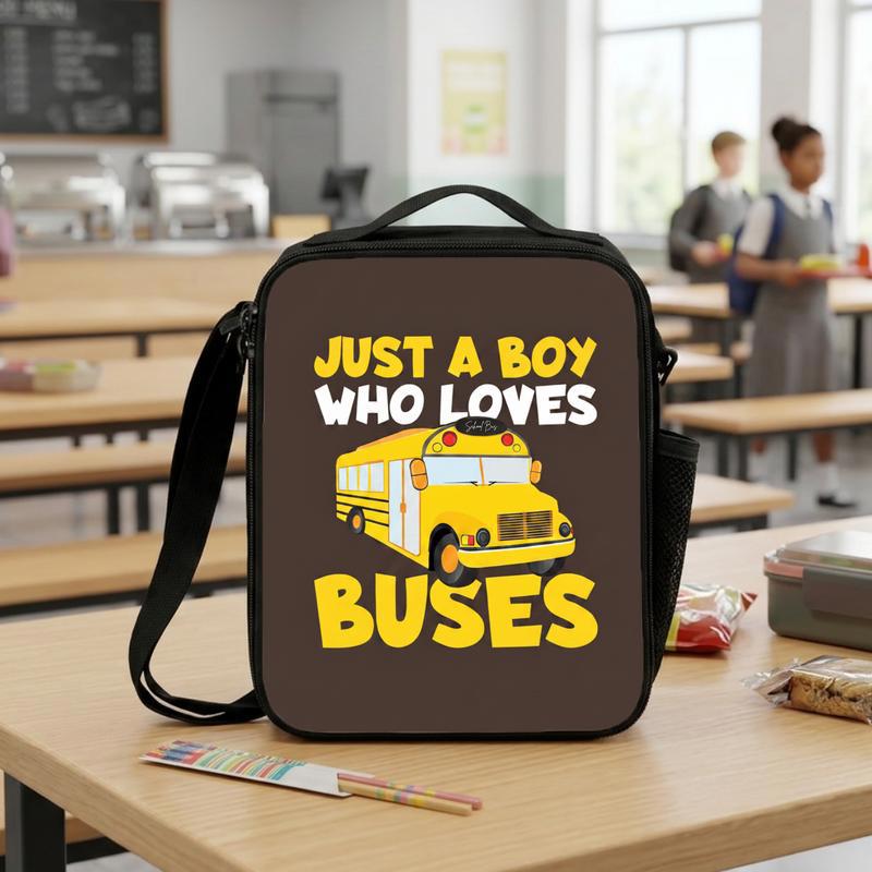 Boy Who Loves Buses Lunch Bag - Fun Kids Back To School Lunch Box Bag Boy Who Loves Buses Lunch Bag - Fun Kids Back To School Lunch Box Bag