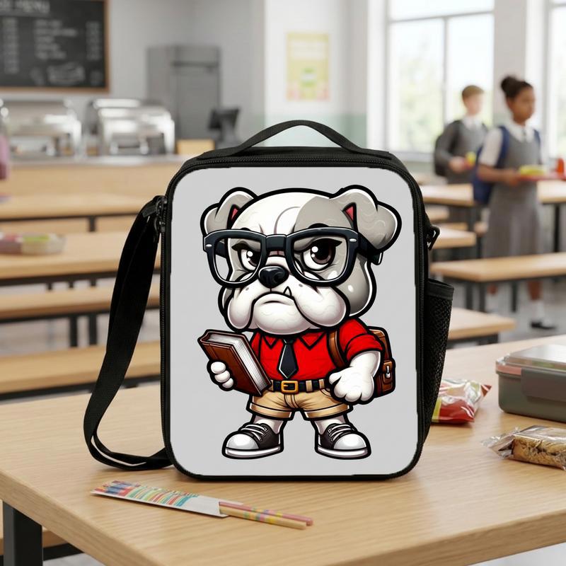 Bulldog Back To School, Red Shirt Bulldog Academics PNG, Student Digital, Studious Bulldog Design, Glasses Smart Nerdy Guy, Back To School Lunch Box Bag