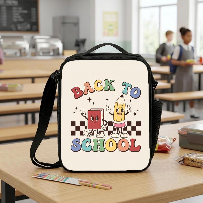 Cartoon School Supplies Lunch Bag - Fun Back To School Design Lunch Box Bag Cartoon School Supplies Lunch Bag - Fun Back To School Design Lunch Box Bag
